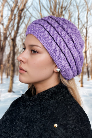 Womens Cable Knit Soft Lamb's Wool Fleece Lined Skull Hat ~ Small Medium ~ 1416H