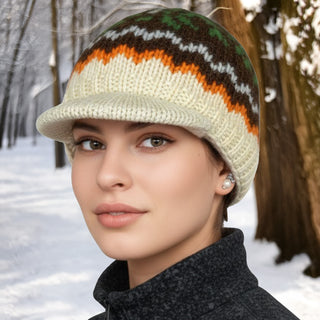 Visor Beret Snow Flakes Women Fleece Lined Insulated Cozy Winter Cap Small Medium ~ 1419H