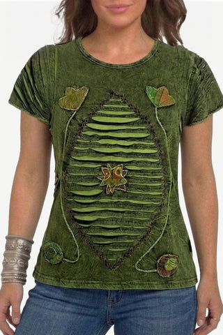 R 133 Boho Chic Gypsy Funky Razor Cut Cap Sleeve Blouse
