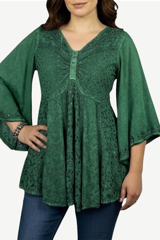 Medieval Butterfly Embroidered Beaded Bell Short Sleeve Blouse Tunic ~ 18 6026 B