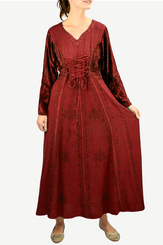 210 DR Diamond Neck Gothic Velvet Corset Embroidered Dress Gown