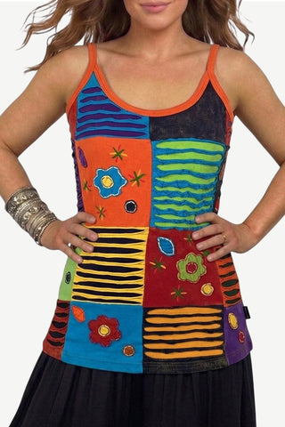 R 124 Patched Razor Cut Multi-Colored Tank Top