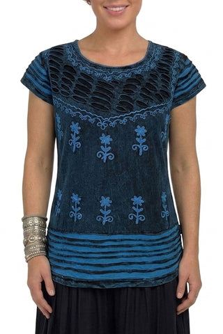 R 132 Bohemian Gypsy Razor Cut Cap Sleeve Blouse Top