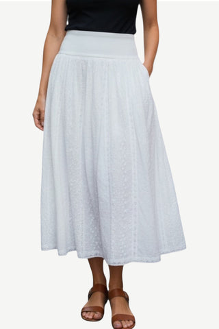 142 SKT Cotton Embroidery  High Waisted Long Panel Boho Tea Length Skirt
