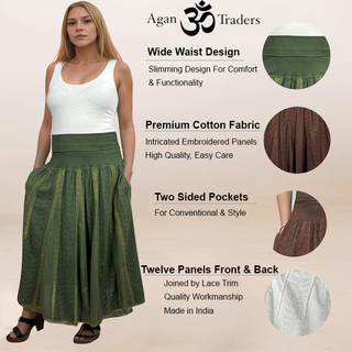 142 SKT Ari Embroidery  Boho Tea Length Skirt