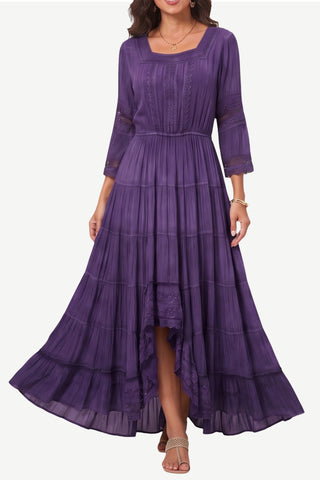 18 6022 DR Vintage Medieval Crepe High-Low Tier Lace Square Neckline Dress Gown