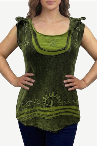 136 RB Knit Cotton Stonewashed Wide Strap Embroidered Stylish Tie dye Tank Top