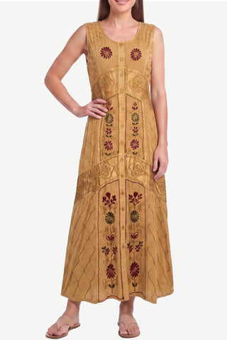 1031 E DR Women’s Boho Summer Sleeveless Embroidered Button Down Sun Dress Gown
