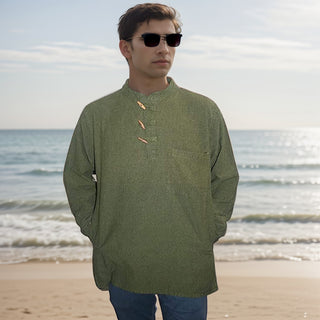 543 MS Men's 3 button Henley Tunic Shirt - Agan Traders, Army Green