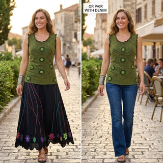 0039 RB Bohemian Knit Stonewashed Stylish Sleeveless Tank Top Blouse