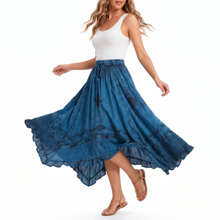 18 6027 SKT Medieval Embroidered Rich Heavy Netted Lace Elastic Waistband Uneven Skirt