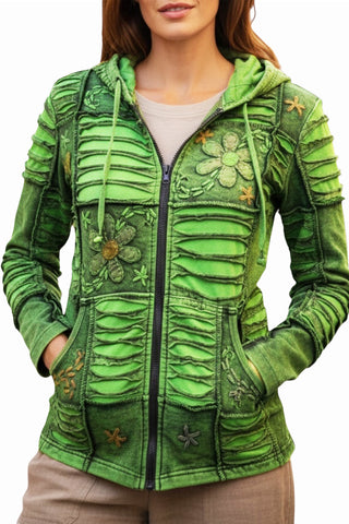 362 RJ Bohemian Knit Rib Cotton Razor Cut Funky Hoodie Sweatshirt Jacket