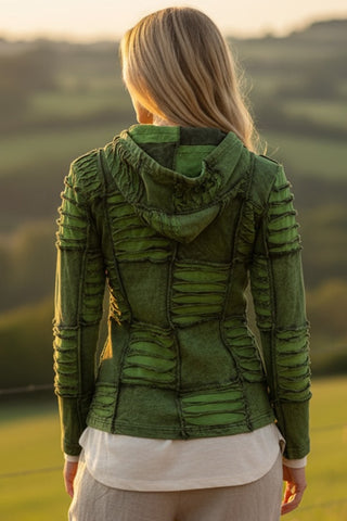 362 RJ Bohemian Knit Rib Cotton Razor Cut Funky Hoodie Sweatshirt Jacket