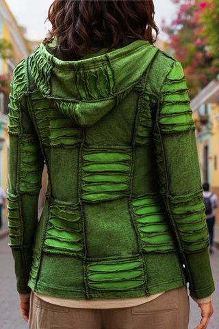 362 RJ Bohemian Knit Rib Cotton Razor Cut Funky Hoodie Sweatshirt Jacket