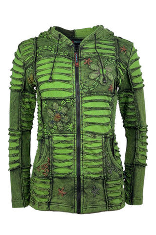 362 RJ Bohemian Knit Rib Cotton Razor Cut Funky Hoodie Sweatshirt Jacket