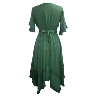 18 6014 DR Bohemian Asymmetrical Hem Ruffle Embroidered Casual Chic Dress