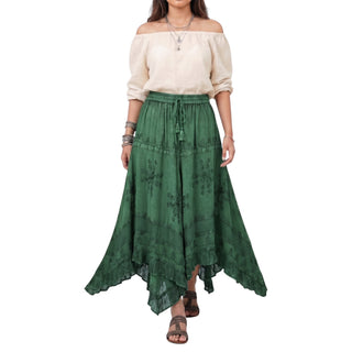 403 SKT Medieval Embroidered Rich Heavy Netted Lace Elastic Waistband Uneven Hem Style Skirt