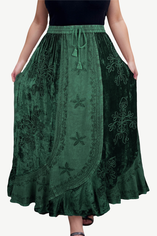 Velvet Collection Bohemian Embroidered Flared Maxi Skirt