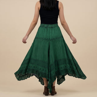 403 SKT Medieval Embroidered Rich Heavy Netted Lace Elastic Waistband Uneven Hem Style Skirt
