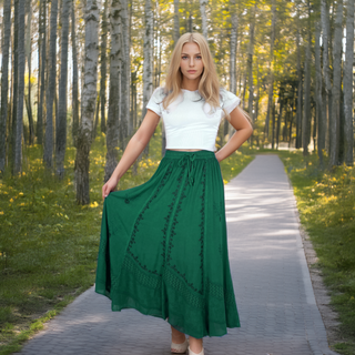 122 Skt Rayon Dazzling Flared Vintage Long Embroidered Net Skirt