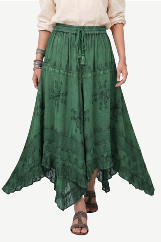 403 SKT Medieval Embroidered Rich Heavy Netted Lace Elastic Waistband Uneven Hem Style Skirt