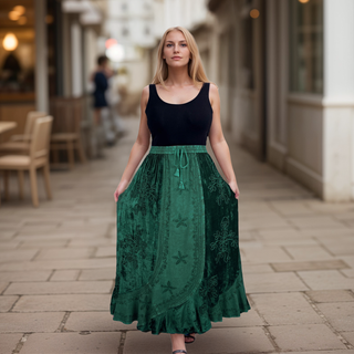 Velvet Collection Bohemian Embroidered Flared Maxi Skirt