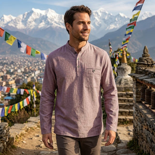 545 MS Men's Soft Cotton Henley Mandarin Oriental Style Folding Kurta Shirt ~ Slim Fit