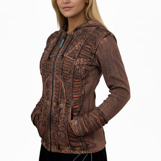 51 RJ Purple Distressed Bohemian Razor  Embroidered Hoodie Sweatshirt Rib Jacket