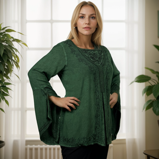 Renaissance Gypsy Bell Sleeve Blouse Top - Agan Traders, H Green