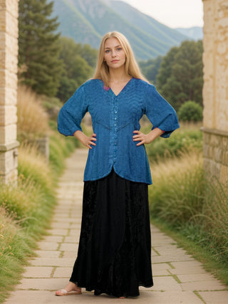 Bohemian Ari Embroidered Button Down Tunic Blouse ~ 604 B  - Agan Traders, Blue