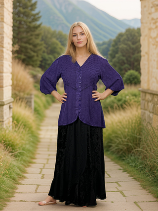 Bohemian Ari Embroidered Button Down Tunic Blouse ~ 604 B  - Agan Traders, Purple