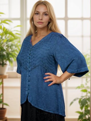 Bohemian Ari Embroidered Button Down Tunic Blouse ~ 604 B  - Agan Traders, Blue