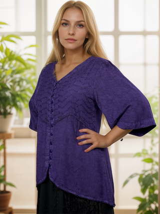 Bohemian Ari Embroidered Button Down Tunic Blouse ~ 604 B  - Agan Traders, Purple