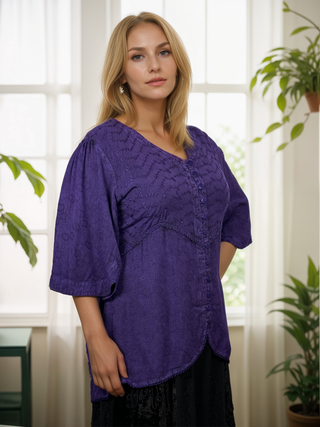 Bohemian Ari Embroidered Button Down Tunic Blouse ~ 604 B  - Agan Traders, Purple