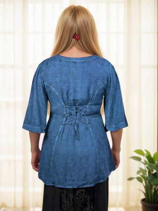 Bohemian Ari Embroidered Button Down Tunic Blouse ~ 604 B  - Agan Traders, Blue