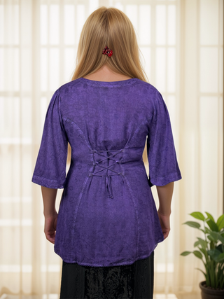 Bohemian Ari Embroidered Button Down Tunic Blouse ~ 604 B  - Agan Traders, Purple