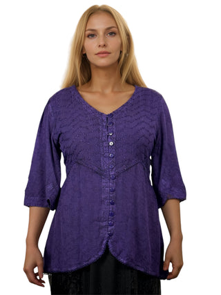 Bohemian Ari Embroidered Button Down Tunic Blouse ~ 604 B  - Agan Traders, Purple