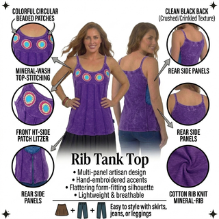 RTK 002 Ribbed Stonewashed Cotton Patched Bohemian Tank Cami