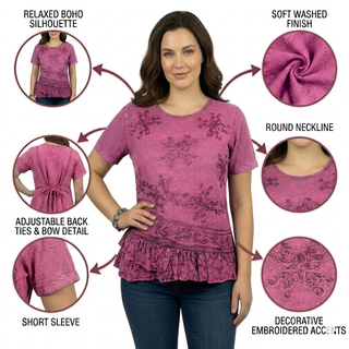 118 B Medieval Renaissance Gypsy Ruffle Cross Short Sleeve Blouse
