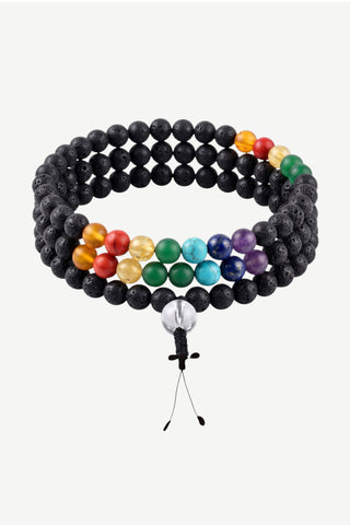 Original Seven Chakra Black Grounding Lava Stone Mala Necklace - 8 mm