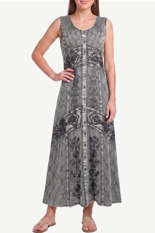 1031 DR Women’s Boho Summer Sleeveless Embroidered Button Down Sun Dress Gown