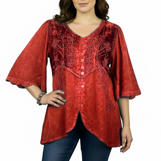 Women's Bohemian Exotic Embroidered 3/4 Sleeve Tunic Blouse ~ 603B