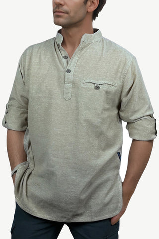 MS 545 Men's Soft Cotton Henley Mandarin Oriental Style Folding Kurta Shirt - Agan Traders, Beige