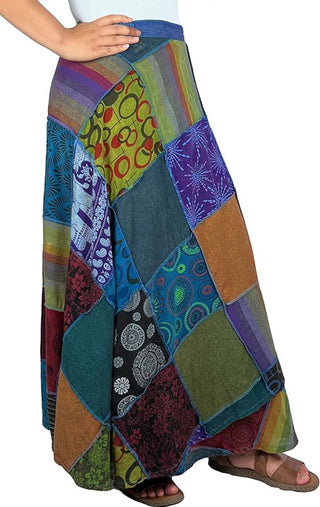 WS 411 Women's Hippie Long Wrap Patch Cotton Boho Renaissance Skirt Maxi