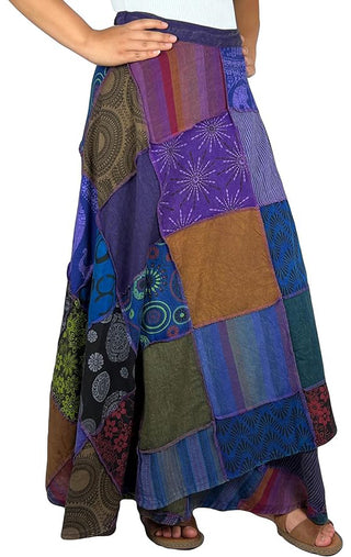 WS 411 Free-Spirited Patchwork Boho Wrap Hippie Skirt - Festival Ready Fashion - Agan Traders, Purple_Multi