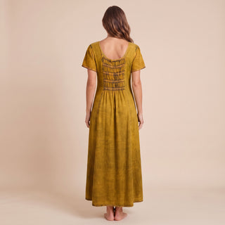 1024 DR Gothic Vintage Short Sleeve Embroidered Casual Chic Flare Dress Gown