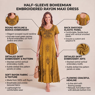 1024 DR Gothic Vintage Short Sleeve Embroidered Casual Chic Flare Dress Gown