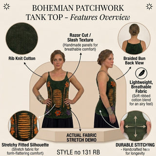 R 131 Rib Cotton Patch Razor Cut Embroidered Yoga Tank Top