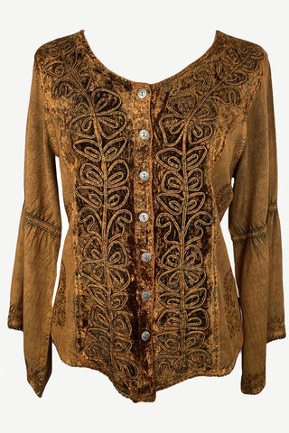 Renaissance Vintage Rayon Velvet Renaissance Top Blouse - Agan Traders, Rust