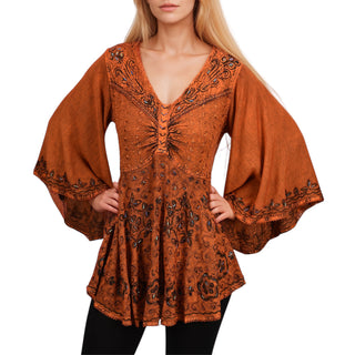 Bell Sleeve Fit Roman Butterfly Embroidered Blouse